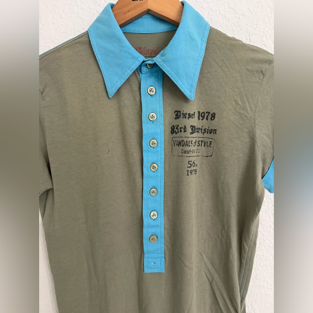 New Diesel Polo Button T-shirt Size Large Men’s Short Sleeve Blue & Gray - Picture 2 of 5